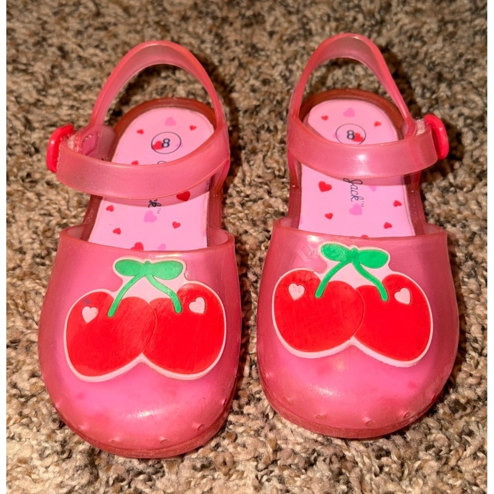 Cat & Jack Pink Toddler Jelly Sandals Cherry Applique Close Toe Size 8